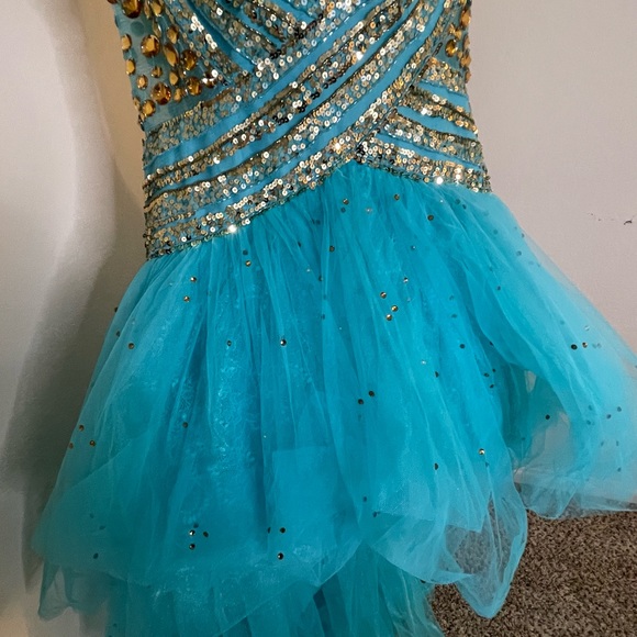 Sherri Hill high low jeweled dress blue gold - Picture 13 of 14